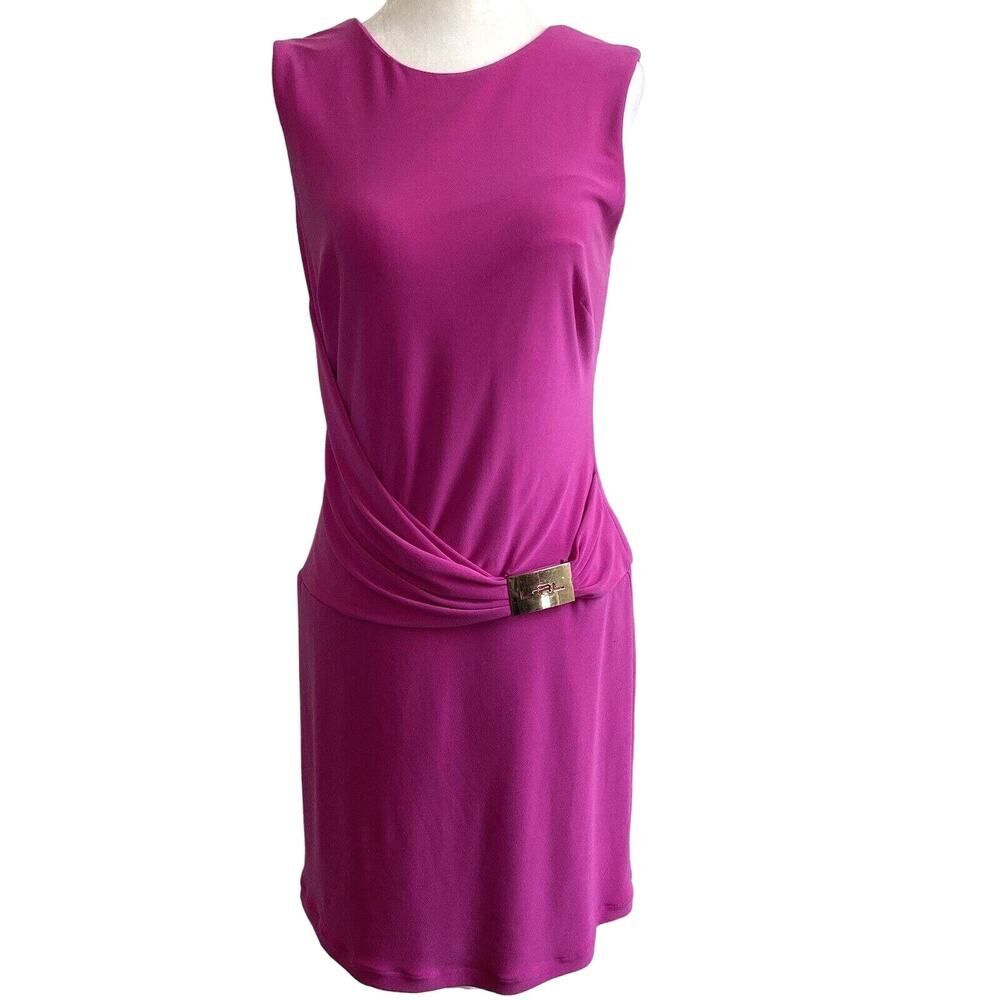 Lauren Ralph Lauren Sleeveless Dress Wrap Logo Detail Fuchsia Pink Size 6